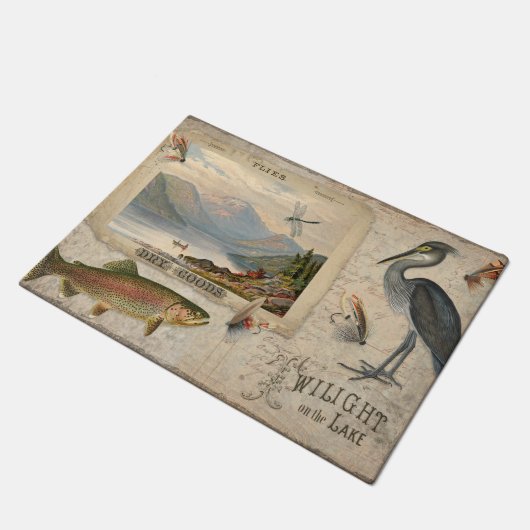 フライフィッシングヴィンテージレイクトラウフィッシュマウンテンロッジ ドアマット (アングル)
