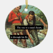 フライフィッシングヴィンテージレトロことわざ付きおもしろい画像 セラミックオーナメント (正面)