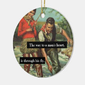 フライフィッシングヴィンテージレトロことわざ付きおもしろい画像 セラミックオーナメント (左)