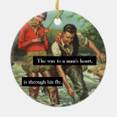 フライフィッシングヴィンテージレトロことわざ付きおもしろい画像 セラミックオーナメント (裏面)