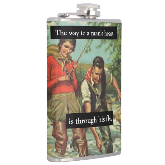 フライフィッシングヴィンテージレトロことわざ付きおもしろい画像 フラスク (右)
