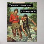 フライフィッシングヴィンテージレトロことわざ付きおもしろい画像 ポスター (正面)