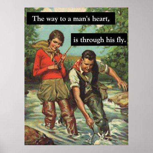 フライフィッシングヴィンテージレトロことわざ付きおもしろい画像 ポスター (正面)