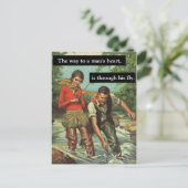 フライフィッシングヴィンテージレトロことわざ付きおもしろい画像 ポストカード (スタンド正面)