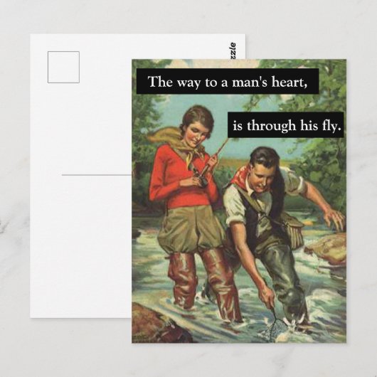 フライフィッシングヴィンテージレトロことわざ付きおもしろい画像 ポストカード (正面/裏面)