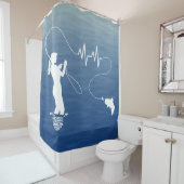 フライフィッシング女性魚釣り心拍 シャワーカーテン (インサイチュ)