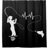 フライフィッシング女性魚釣り心拍 シャワーカーテン (正面)