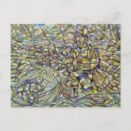 フライフィッシング漁師はがき ポストカード (正面)