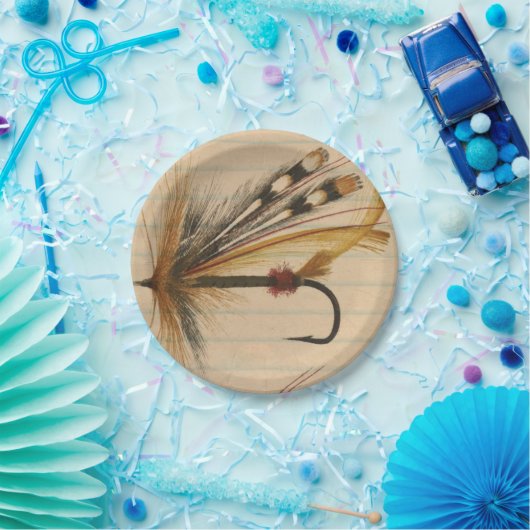 フライフィッシング用ルアー並び紙 ペーパープレート (パーティー)