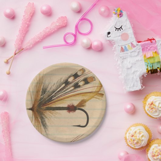 フライフィッシング用ルアー並び紙 ペーパープレート (パーティー)