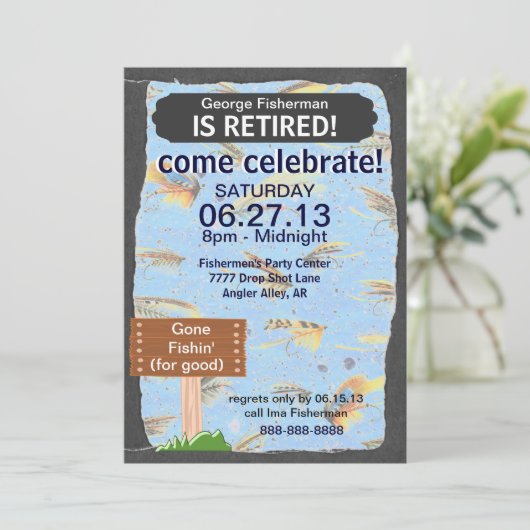 フライフィッシング退職パーティーお祝い 招待状 (スタンド正面)