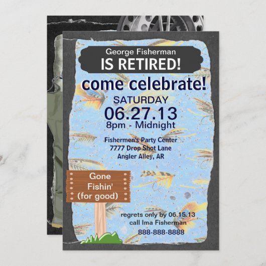 フライフィッシング退職パーティーお祝い 招待状 (正面/裏面)