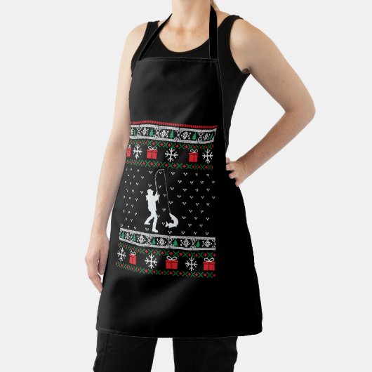 フライフィッシング魚の醜いクリスマスセータークリスマスギフト エプロン (インサイチュ)