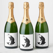 フライフィッシング魚ジャンプlarveaフック釣り人ギフト スパークリングワインラベル (ボトル)