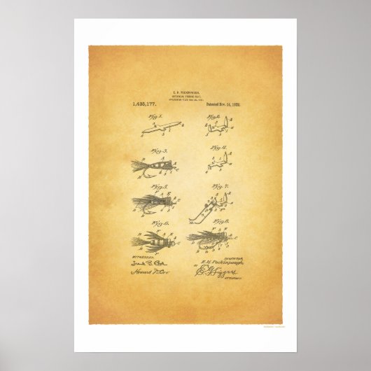 フライフィッシング1921米国特許ポスター – E H Peckinpag ポスター (正面)