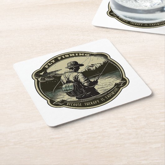 フライフィッシング – セラピーが高価なため スクエアペーパーコースター (アングル)