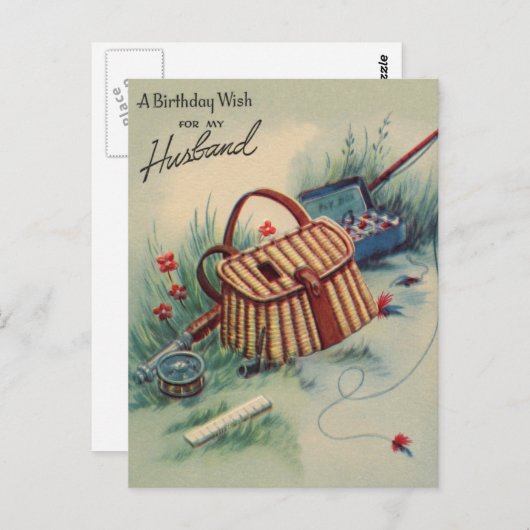 フライフィッシング |夫の誕生日ヴィンテージ ポストカード (正面/裏面)