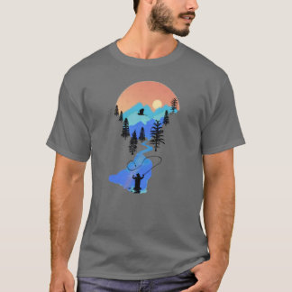 フライフィッシング 山の夕焼け 友達 Tシャツ
