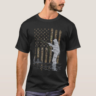 フライフィッシング 釣り人 アメリカ国旗 カモフラージュ フライ Tシャツ