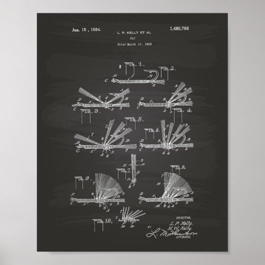 フライフック1924特許技術Chalkboard ポスター (正面)