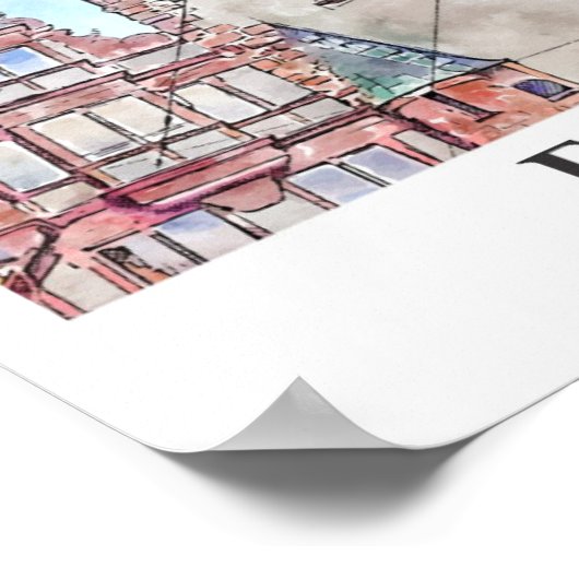 フライブルグドイツ旅行水の色の手描き ポスター (角)