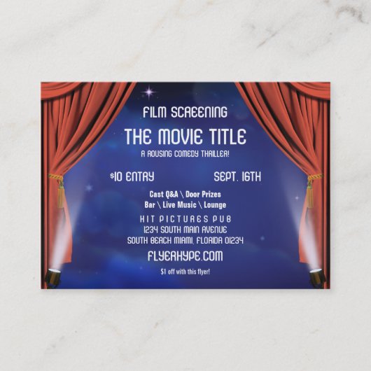 フライヤの誇大宣伝のカーテンのステージの映画館のフィルムのスクリーニング 名刺 (正面)