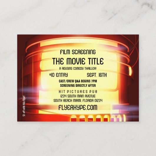 フライヤの誇大宣伝のフィルムのNoir玄関ひさしの映画館のフィルムのスクリーニング 名刺 (正面)