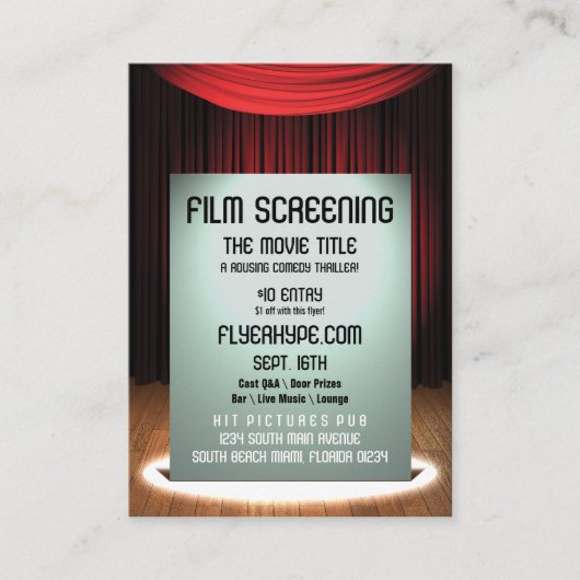 フライヤの誇大宣伝の映画館のフィルムのスクリーニングのイベントのプロモーション 名刺 (正面)