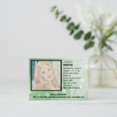 フライヤの誇大宣伝の緑の白熱Headshotの名刺 名刺 (スタンド正面)