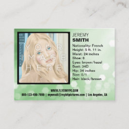 フライヤの誇大宣伝の緑の白熱Headshotの名刺 名刺