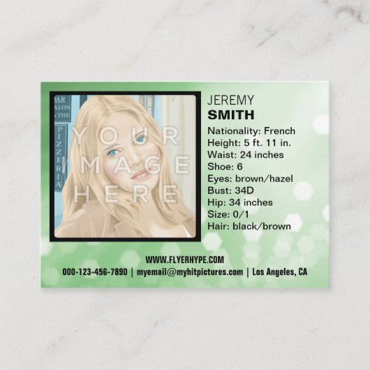 フライヤの誇大宣伝の緑の白熱Headshotの名刺 名刺 (正面)