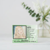 フライヤの誇大宣伝の緑の白熱Headshotの名刺 名刺 (スタンド正面)