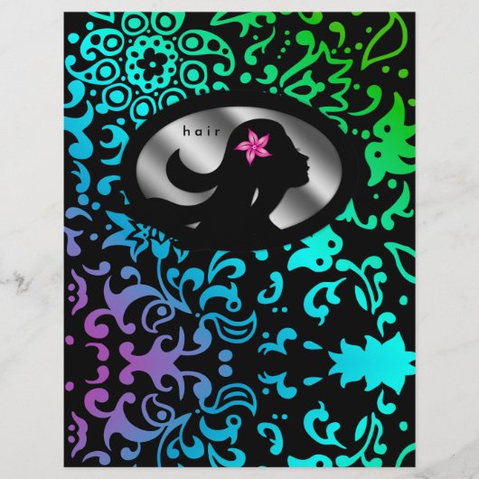 フライヤーヘアサロン女性シルエットカラフルフローラ チラシ (正面)