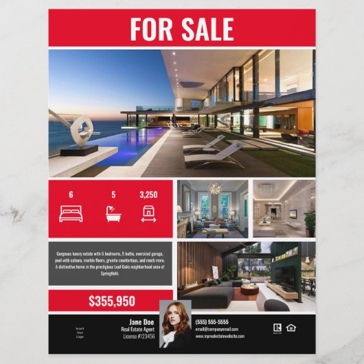 フライヤー – 販売用 – 赤モダン (正面)