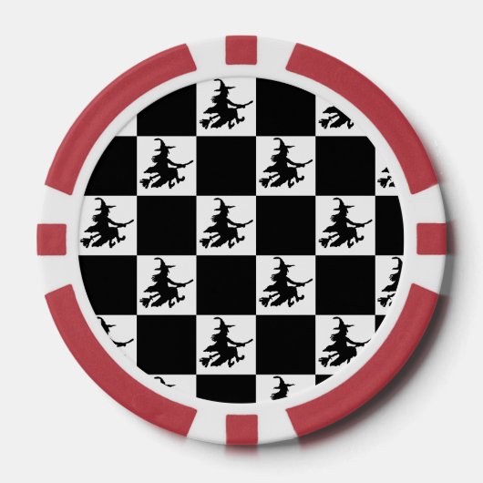 フライングウィッチの黒白チェック ポーカーチップ (正面)