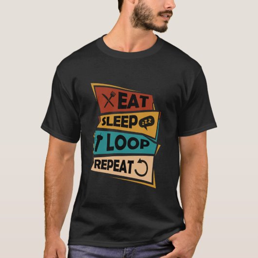 フライングストリング ラッソ ロープ おもちゃ eat sleep loop repeat tシャツ (正面)