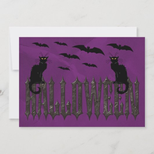フライングバットとスプーキーキャットのハロウィン 招待状 (正面)