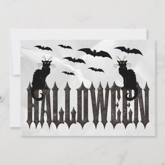 フライングバットとスプーキーキャットのハロウィン 招待状 (正面)
