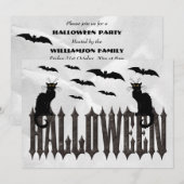 フライングバットとスプーキーキャットのハロウィン 招待状 (正面/裏面)