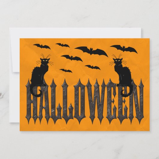 フライングバットとスプーキーキャットのハロウィン 招待状 (正面)