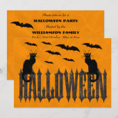 フライングバットとスプーキーキャットのハロウィン 招待状 (正面/裏面)