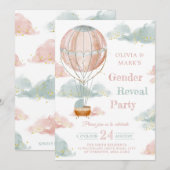 フライングバルーン クラウズ ベイビー 性別発表 招待状 (正面/裏面)