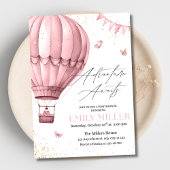 フライングバルーン 女の子ベビーシャワーの招待状, ピンクの女の子ベビー 招待状