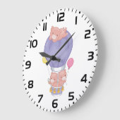 フライングピギーズ in ホットエアバルーン ラージ壁時計 (傾斜)