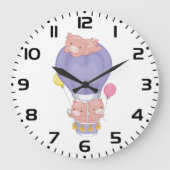 フライングピギーズ in ホットエアバルーン ラージ壁時計 (正面)