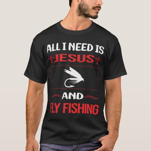 フライングフィッシングを楽しむイエス様ジョーク Tシャツ (正面)