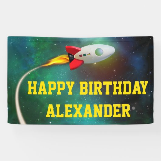 フライングロケット宇宙船ギャラクシー子供の誕生日パーティー 横断幕 (横)