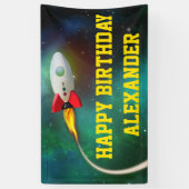 フライングロケット宇宙船ギャラクシー子供の誕生日パーティー 横断幕 (縦)