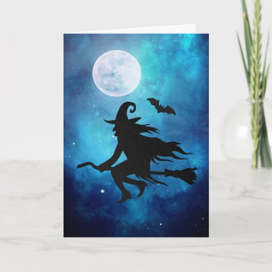 フライング・ウィッチ ハロウィン・グリーティング カード (正面)