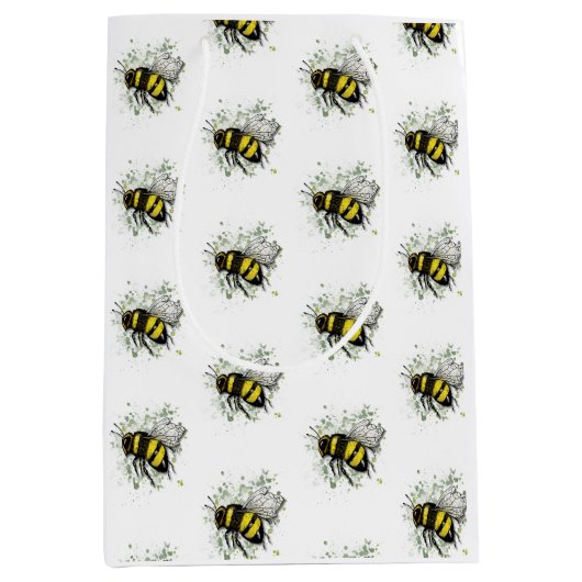 フライング・バンブル・BEE、フリーハンドのデジタルドローイング・インセクト ミディアムペーパーバッグ (正面)